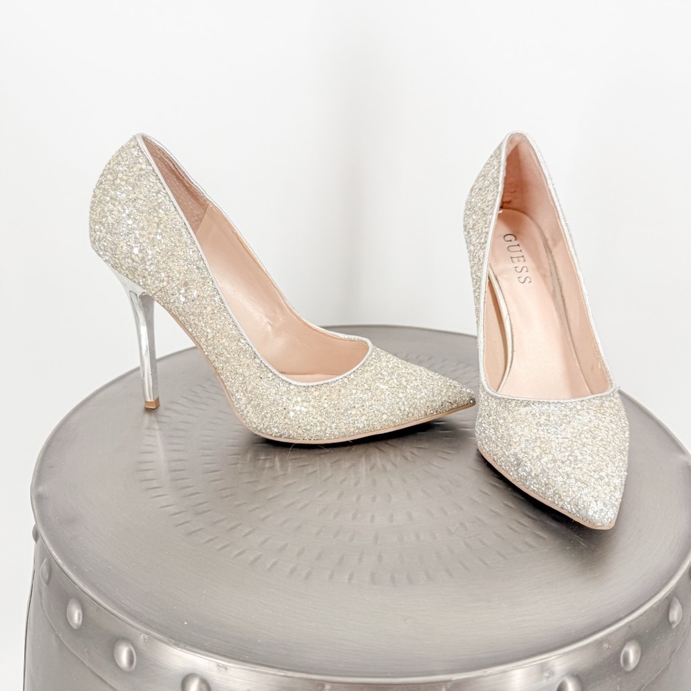 Guess Glittery Silver Stilettos